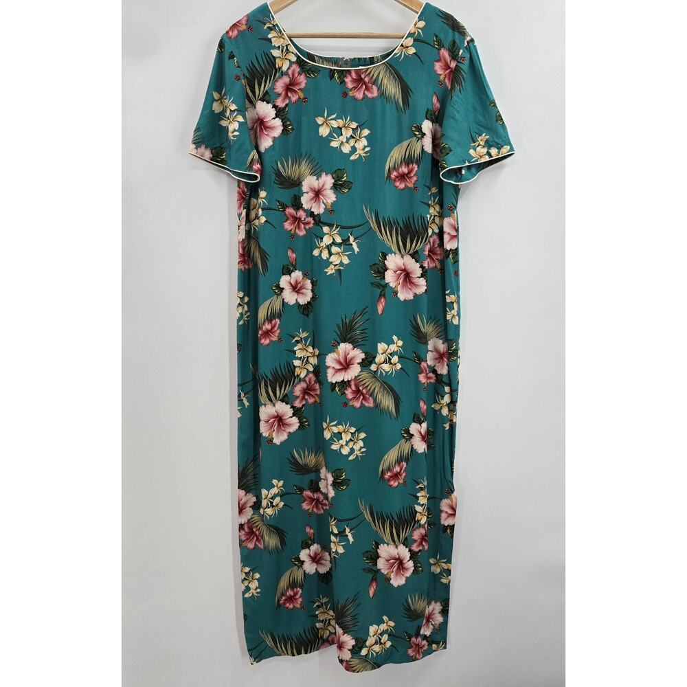 Vintage Young Hawaii Tropical Boho Beach Vacation Resort Floral Maxi Dress L